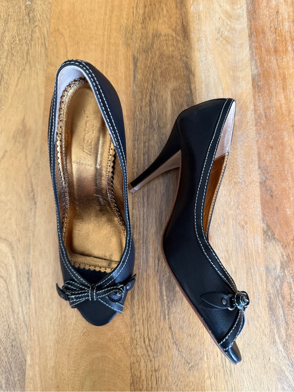 J. Crew Fulham Leather Peep-Toe Black Heels - Size 9 - Picture 3 of 12